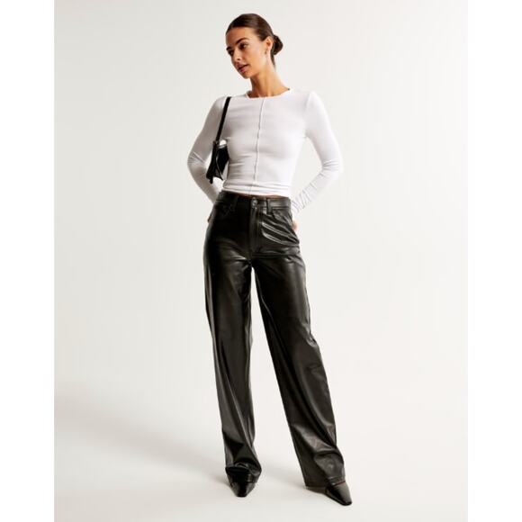 Women's Abercrombie & Fitch Black Vegan Leather High Rise Loose Pant size 18S - Picture 1 of 5